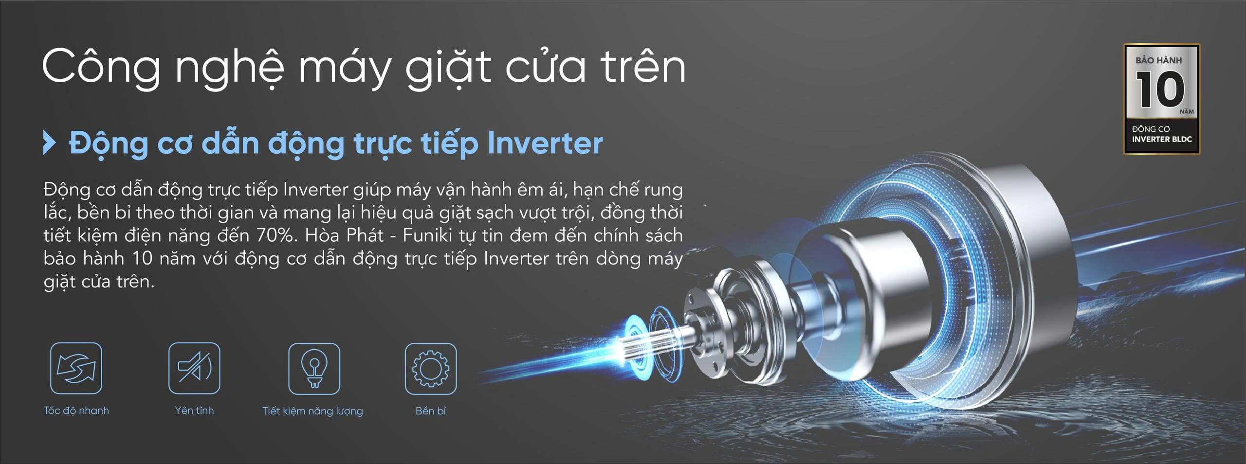 Động cơ dẫn động trực tiếp Inverter êm ái và bền bỉ